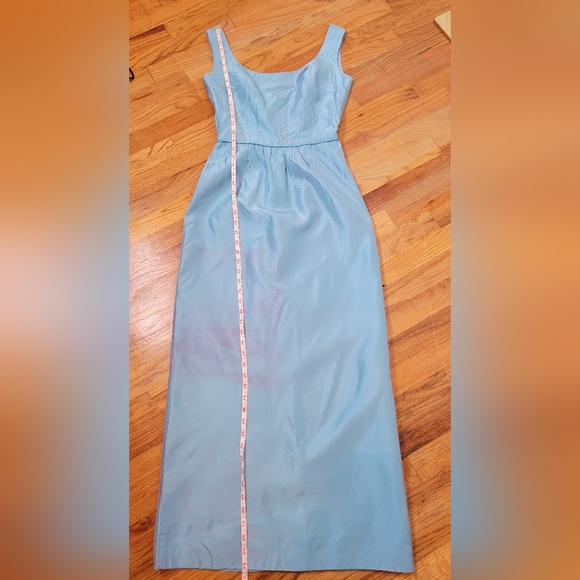 Vintage 1960s Blue Full-length Evening Gown Dress With Rose Tie Ribbon Cocktail - Picture 15 of 16